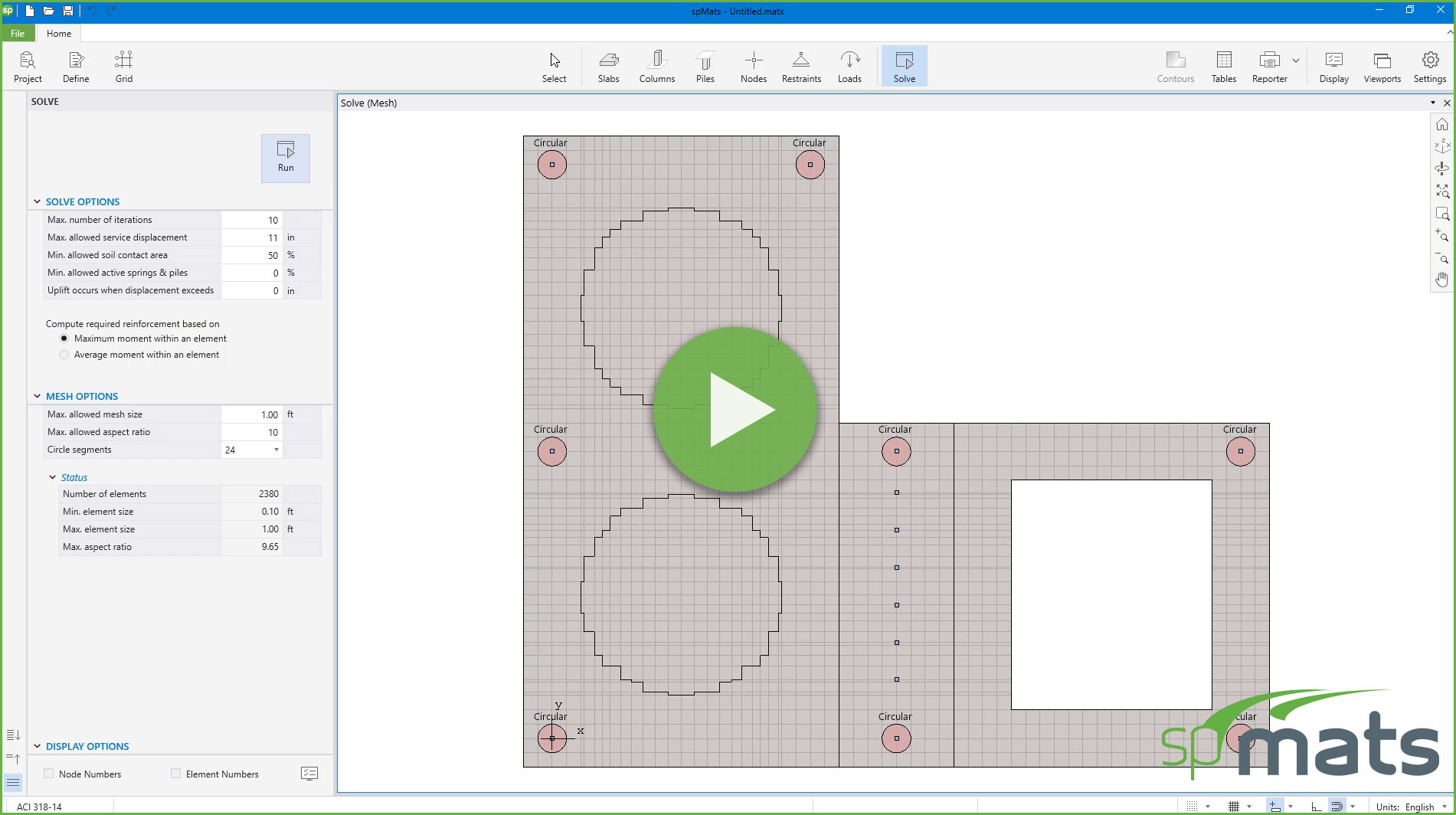 spMats Solver Options, Mesh  Optimization, Graphical Results and Tables